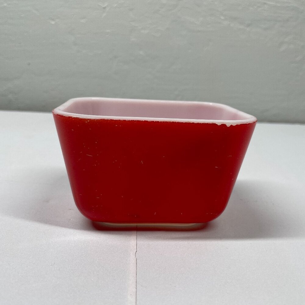 Vintage Pyrex Primary 501 Red Refrigerator Fridgie Dish Multicolor Milk Glass